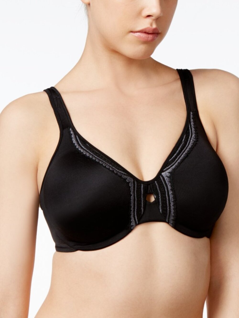 *#1927 Olga Lace Necklace Minimizer Bra 35912 - Black W Smoked Pearl